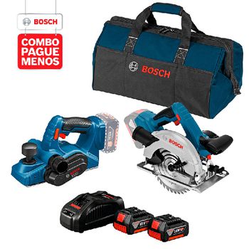 Combo Pague Menos Bosch 18V - Serra Circular GKS 18V-57 + Plaina GHO 18V-LI, 2 baterias 18V 4,0Ah 1 carregador e 1 bolsa - Ritec Máquinas e Ferramentas
