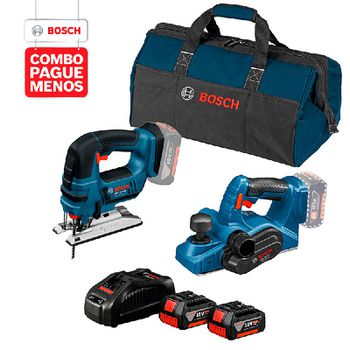 Combo Pague Menos Bosch 18V - Plaina GHO 18V-LI + Serra Tico-Tico GST 18V-LI, 2 baterias 18V 4,0Ah 1 carregador e 1 bols - Ritec Máquinas e Ferramentas