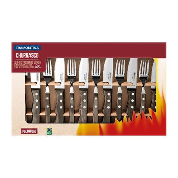 Jogo de Talheres Jumbo p/ Churrasco 12 Peças Polywood Castanho - Tramontina - Ritec Máquinas e Ferramentas