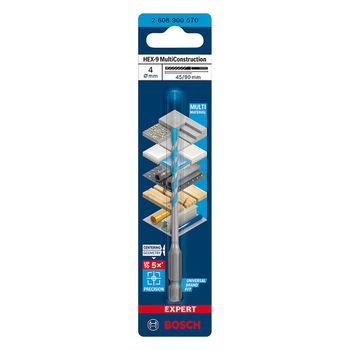 Broca EXPERT HEX-9 Multiconstruction Ø4x45x90mm - Bosch - Ritec Máquinas e Ferramentas