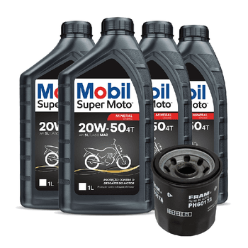 Kit Troca Óleo 4T 20W-50 + Filtro (XJ6 / TIGER / CB600) - Mobil e Fram - Ritec Máquinas e Ferramentas