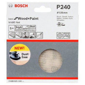 Disco de Lixa Bosch M480 Best for Wood & Paint; 125mm G240 Pacote com 5 unidades - Ritec Máquinas e Ferramentas