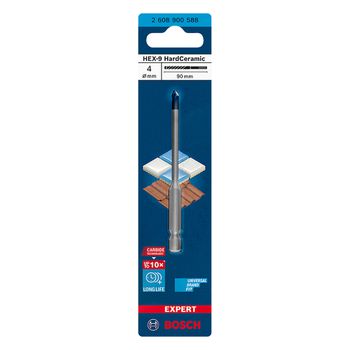 Broca para porcelanato Bosch EXPERT HEX-9 Hard Ceramic 4x90mm - Ritec Máquinas e Ferramentas