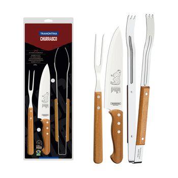 Jogo para Churrasco em Aço Inox e Cabos de Madeira Natural 3 Peças - Tramontina - Ritec Máquinas e Ferramentas