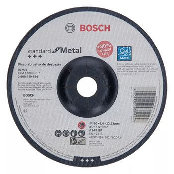 Disco de Desbaste Para Ferro 7'' X 1/4'' X 7/8'' Standard (2608619744) - Bosch - Ritec Máquinas e Ferramentas