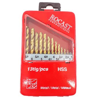 Jogo de Brocas Helicoidais em Aço Rápido 13 Peças 1,5 - 6,5mm (137,0057) - Rocast - Ritec Máquinas e Ferramentas