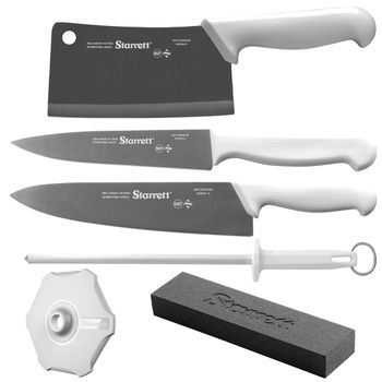 Kit de Facas Chef Com Cutelo Branco 6 Peças (BKK-6W1) - Starrett - Ritec Máquinas e Ferramentas
