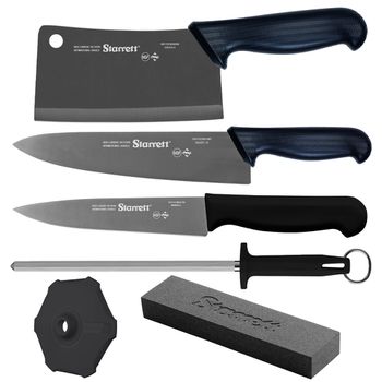 Kit de Facas Chef Com Cutelo Preto 6 Peças (BKK-6B1) - Starrett - Ritec Máquinas e Ferramentas