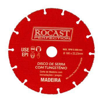 Disco de Serra Com Tungstênio Para Madeira 180 x 22,2 (245,0002) - Rocast - Ritec Máquinas e Ferramentas