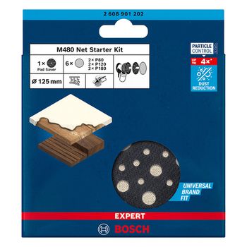 Starter kit Bosch EXPERT M480 125 mm 2xG80 2XG120 2XG180 + 1 prato de borracha, 7 peças - Ritec Máquinas e Ferramentas
