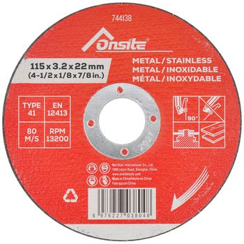 Disco de Corte Para Metal e Inox 4.1/2'' x 3,2mm x 7/8'' (744138) - Onsite - Ritec Máquinas e Ferramentas