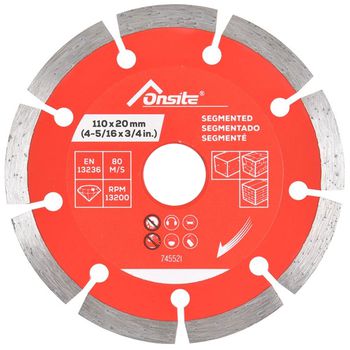 Disco Diamantado Segmentado 110mm x 5/16'' x 22,23mm / 20mm (745521) - Onsite - Ritec Máquinas e Ferramentas