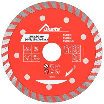 Disco Diamantado Turbo 110mm x 5/16'' x 22.23mm / 20mm (745541) - Onsite - Ritec Máquinas e Ferramentas