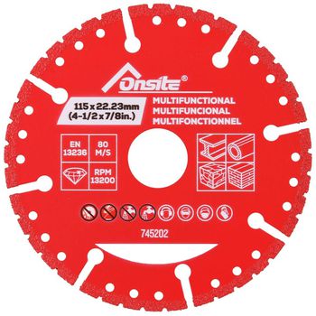 Disco Diamantado Para Multi-Material 4.1/2'' - 115mm x 22,23mm / 20mm (745202) - Onsite - Ritec Máquinas e Ferramentas