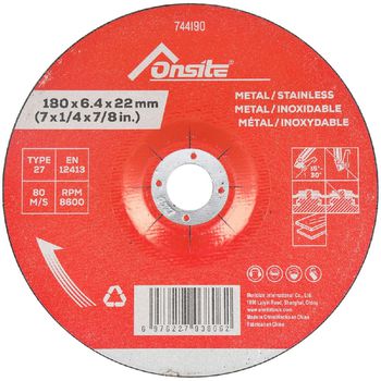 Disco de Desbaste Para Metal e Inox 7'' x 1/4'' x 7/8'' (744190) - Onsite - Ritec Máquinas e Ferramentas