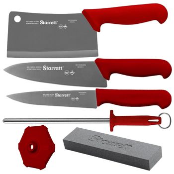 Kit de Facas Chef Com Cutelo Vermelho 6 Peças (BKK-6R1) - Starrett - Ritec Máquinas e Ferramentas