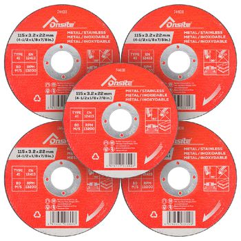 Kit Disco de Corte 4.1/2'' x 3,2mm x 7/8'' Com 5 Unidades (744138) - Onsite - Ritec Máquinas e Ferramentas