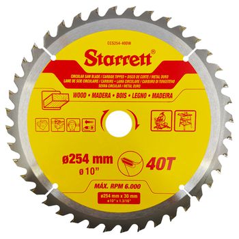 Lâmina de Serra Circular MD Para Madeira 254mm x 40D (CCS254-40DW) - Starrett - Ritec Máquinas e Ferramentas