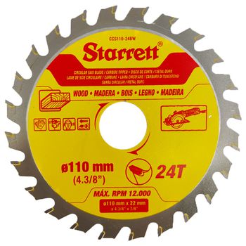 Lâmina de Serra Circular Para Madeira 110mm x 24D (CCS110-24BW) - Starrett - Ritec Máquinas e Ferramentas