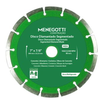 Disco Diamantado Segmentado 180mm MDS (63030102) - Menegotti - Ritec Máquinas e Ferramentas