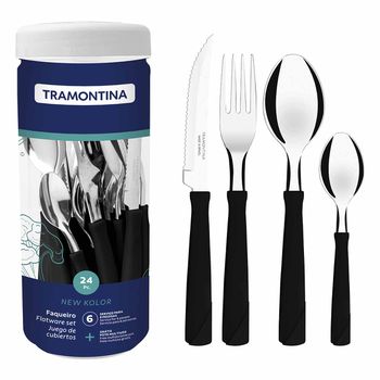 Faqueiro New Kolor em Inox Com 24 Peças Preto (23198/093) - Tramontina - Ritec Máquinas e Ferramentas