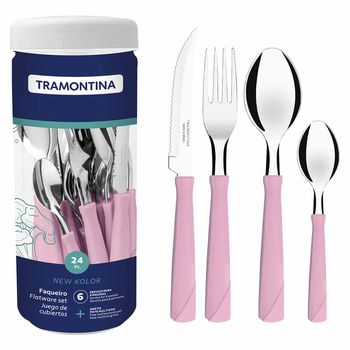 Faqueiro New Kolor em Inox Com 24 Peças Rosa (23198/593) - Tramontina - Ritec Máquinas e Ferramentas