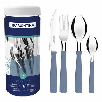 Faqueiro New Kolor em Inox Com 24 Peças Azul (23198/693) - Tramontina - Ritec Máquinas e Ferramentas