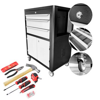 Carrinho Para Ferramentas Preto Com 3 Gavetas + Jogo de Ferramentas 8 Peças - Fercar - Ritec Máquinas e Ferramentas