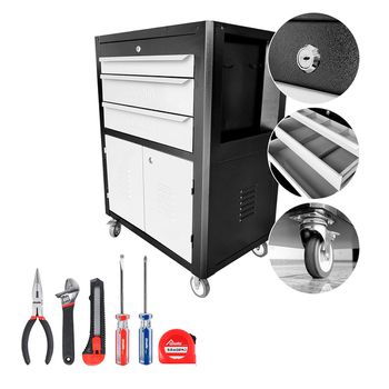 Carrinho Para Ferramentas Preto Com 3 Gavetas + Jogo de Ferramentas 6 Peças - Fercar - Ritec Máquinas e Ferramentas