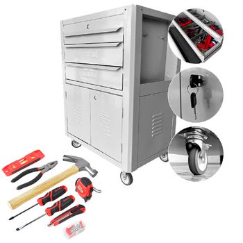 Carrinho Para Ferramentas Cinza Com 3 Gavetas + Jogo de Ferramentas 8 Peças - Fercar - Ritec Máquinas e Ferramentas