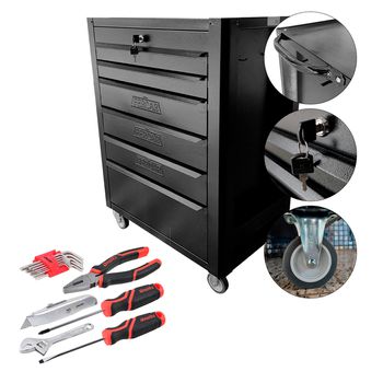 Carrinho Para Ferramentas Todo Preto Com 6 Gavetas + Jogo de Ferramentas 16 Peças - Ferca - Ritec Máquinas e Ferramentas