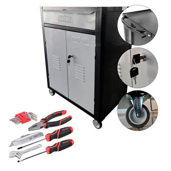 Carrinho Para Ferramentas Preto Com 1 Gaveta + Jogo de Ferramentas 16 Peças - Fercar - Ritec Máquinas e Ferramentas