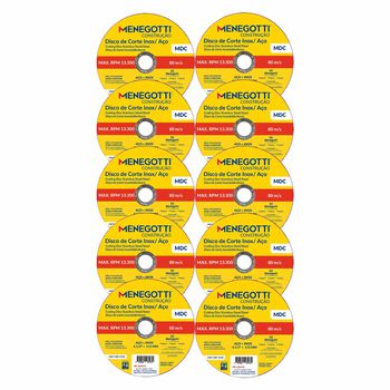 Disco de Corte Inox / Aço 115mm Com 10 Unidades MDC (63030119) - Menegotti - Ritec Máquinas e Ferramentas