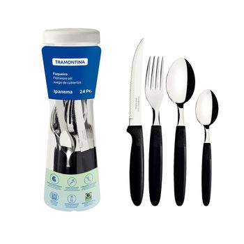 Faqueiro Ipanema em Aço Inox e Cabos de Polipropileno Preto 24 Peças - Tramontina - Ritec Máquinas e Ferramentas