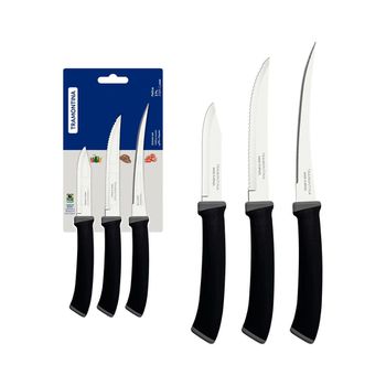Jogo de Facas Felice em Inox e Cabos em Polipropileno Preto 3 Peças - Tramontina - Ritec Máquinas e Ferramentas