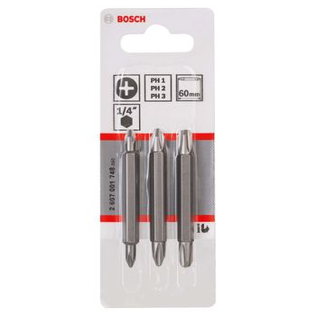 Jogo de Pontas duplas para parafusar Bosch 60mm, 3 peças, 2x PH1, 2x PH2, 2x PH3 - Ritec Máquinas e Ferramentas