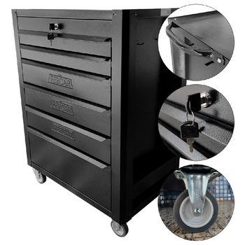 Carrinho Para Ferramentas Fechado Com 6 Gavetas Todo Preto (C08) - Fercar - Ritec Máquinas e Ferramentas