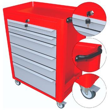 Carrinho Para Ferramentas Fechado Com 6 Gavetas Vermelho (C08) - Fercar - Ritec Máquinas e Ferramentas