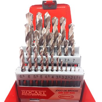 Jogo de Brocas Helicoidais Com Haste Cilíndrica em HSS Com 25 Peças (5,0161) - Rocast - Ritec Máquinas e Ferramentas