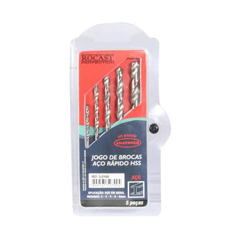 Jogo Brocas Haste Cilíndrica HSS DIN338N 5 peças 3,0 a 8,0mm 05,0164 ROCAST - Ritec Máquinas e Ferramentas