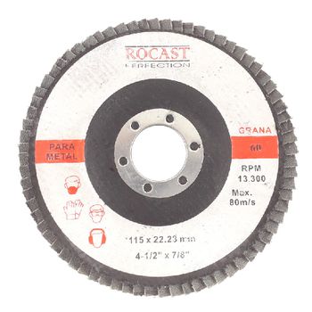 Disco de Lixa Flap 115 x 22mm 4.1/2pol x 7/8pol Gr 60 102,0002 ROCAST - Ritec Máquinas e Ferramentas