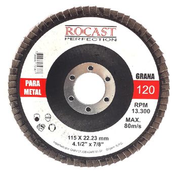Disco de Lixa Flap 4.1/2'' Gr 120 (102,0004) - Rocast - Ritec Máquinas e Ferramentas