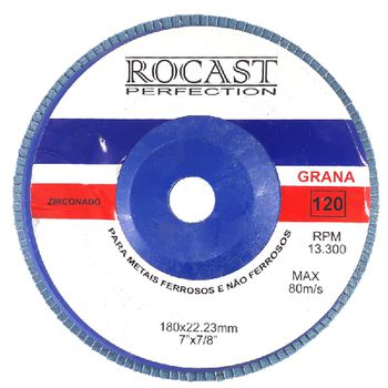 Disco de Lixa Flap 180 x 22mm 7pol x 7/8pol Gr 120 102,0008 ROCAST - Ritec Máquinas e Ferramentas