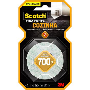 Fita Dupla Face Scotch Fixa Forte Cozinha 24mm x 1,5m (HB004750160) - 3M - Ritec Máquinas e Ferramentas