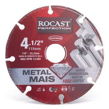 Disco de Corte Diamantado Metal Mais 115mm 412,0001 ROCAST - Ritec Máquinas e Ferramentas