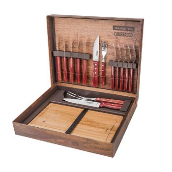Kit Churrasco 15 Peças em Madeira Polywood Vermelho - Tramontina - Ritec Máquinas e Ferramentas