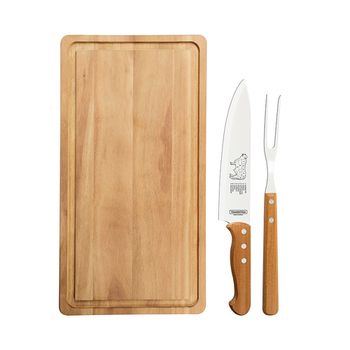 Jogo para Churrasco em Inox Cabo Madeira Natural com Tábua de Madeira 3 Peças - Tramontina - Ritec Máquinas e Ferramentas