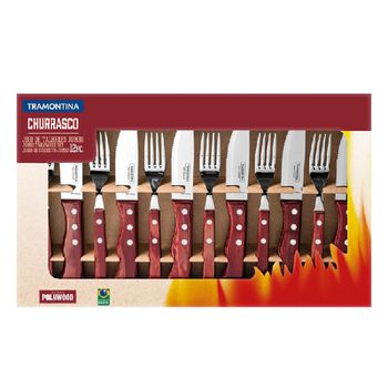 Jogo de Talheres Jumbo p/ Churrasco 12 Peças Polywood Vermelho - Tramontina - Ritec Máquinas e Ferramentas