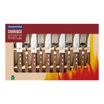 Jogo de Talheres Jumbo p/ Churrasco 12 Peças em Madeira Natural - Tramontina - Ritec Máquinas e Ferramentas