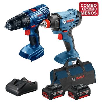 Kit Bosch Furadeira/Parafus + Chave Impacto + 2 Baterias 18V + Maleta - Bosch - Ritec Máquinas e Ferramentas